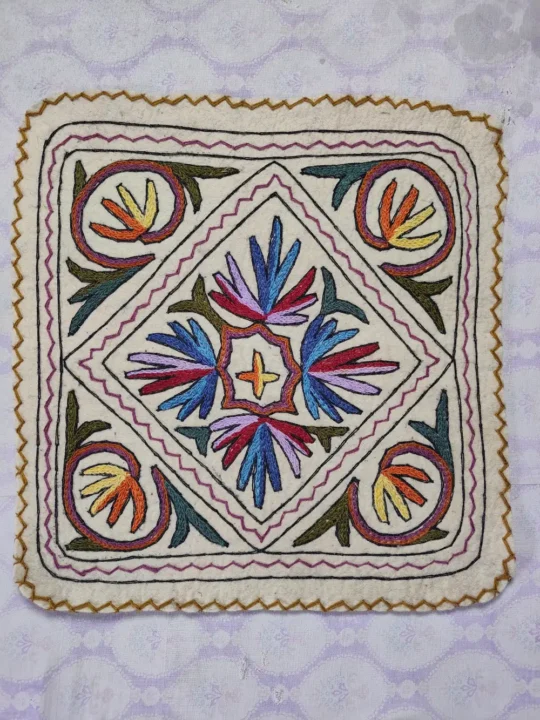 Wool Square Namda with Hand Aari Work (2 ft)