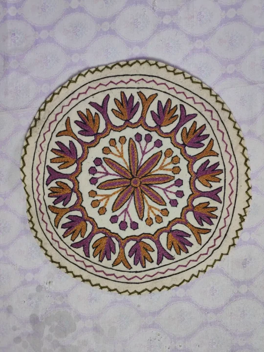 Wool Hand Aari Embroidery Kashmiri Round Namda (2 ft)
