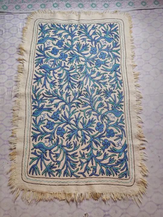 Hand Aari Work Kashmiri Wool Namda in Large 6×4 ft