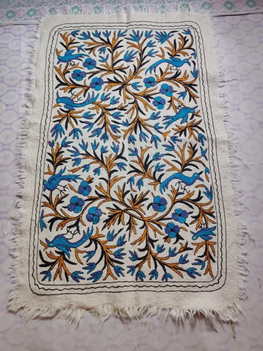 Wool Namda in 6×4 ft - Hand Aari Embroidery with Blue