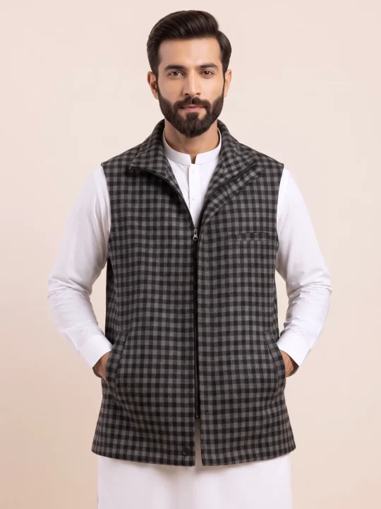 Grey Kashmiri Tweed Half Jacket for Men