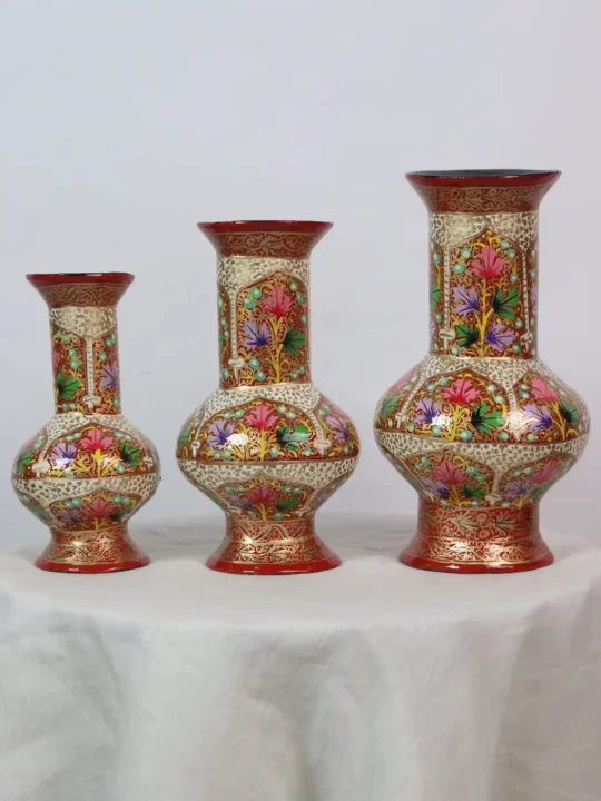 Kashmiri Red Flower Vase Set Hand-painted | Handicrafted Phooldan