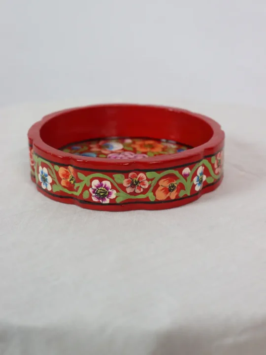 Kashmiri Red Handicraft Bowl | Hand-painted Paper Machie