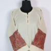 Cream Plain Raffal Wool Pheran With Heavy Sleeve Sozni work