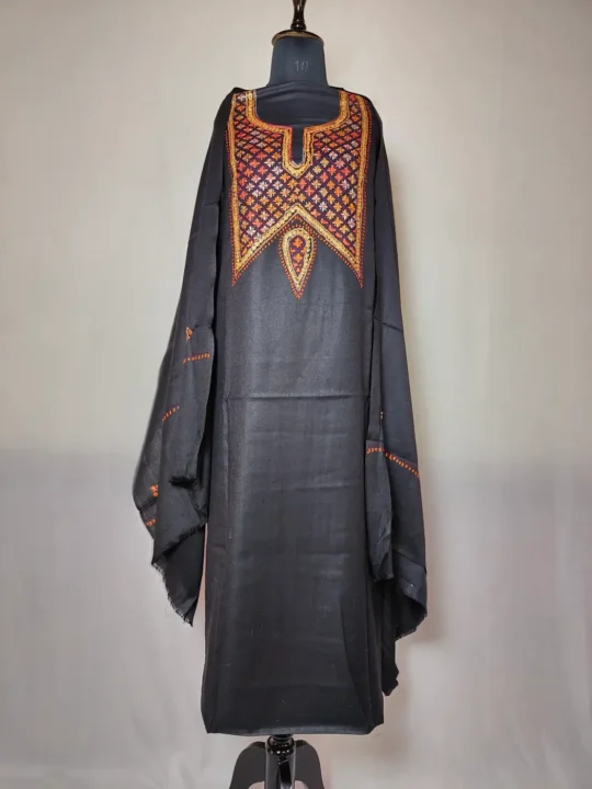 3pc Black Wool Salwar Suit Embroidered with Aari Work