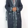Men’s Dark Blue Gown in Tweed With Green Hand Aari Embroidery