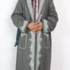 Woolen Men’s Grey Gown | Bathrobe in Tweed With Hand Aari Embroidery