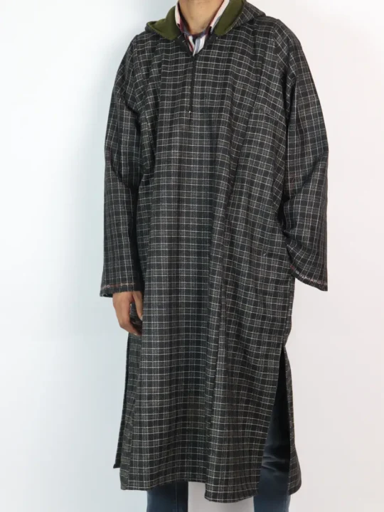 Bashir Tweed Black Check Pheran with Cap