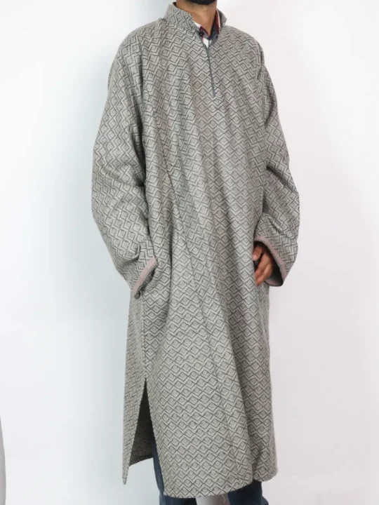 Shabir Kashmiri Light Grey Boxes Tweed Pheran