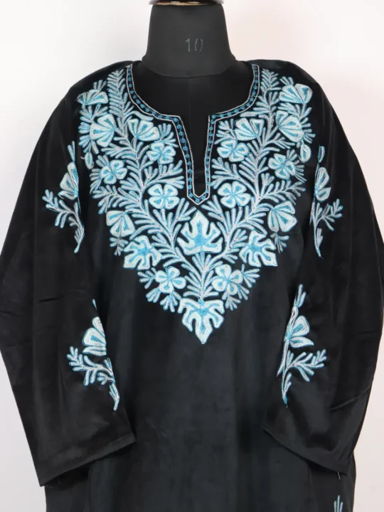 Velvet Aari and Zari Embroidery Black Pheran Shaheen