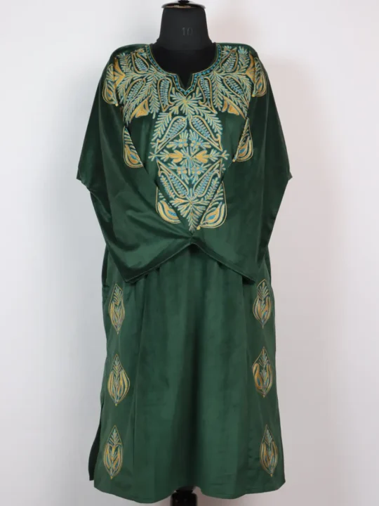 Forest Green Velvet Aari and Zari Embroidery Tabassum Pheran