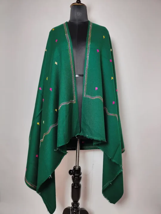 Dark Green Cashmilon Hand Sozni Embroidery Kashmiri Shawl
