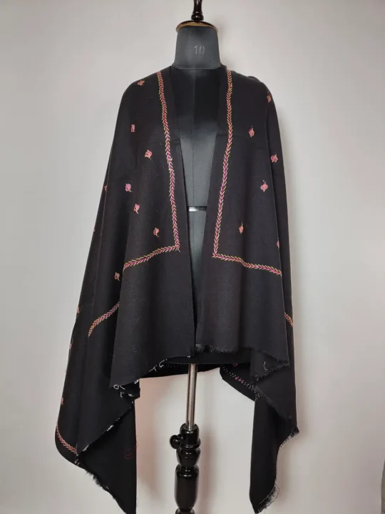 Hand Sozni Embroidery Black Cashmilon Kashmiri Shawl