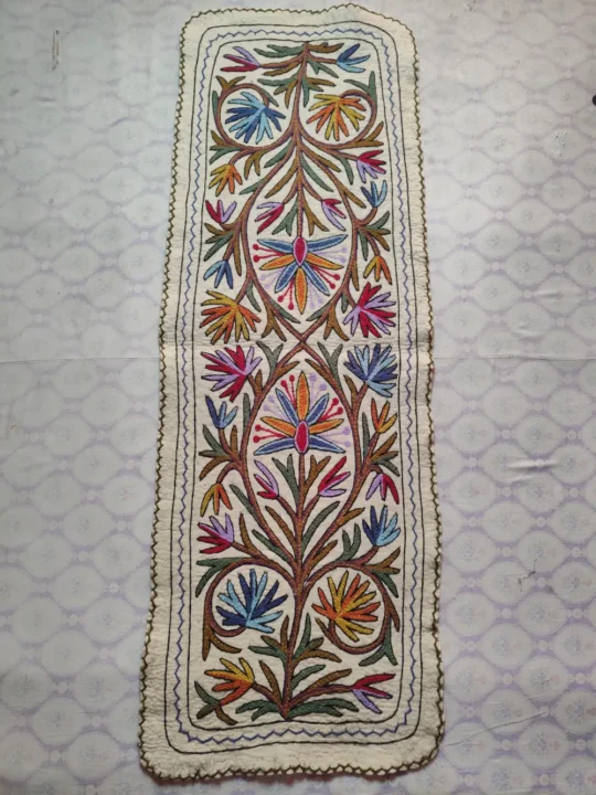 Wool Hand Aari Work Runner Reflecting Kashmiri Craftsmanship