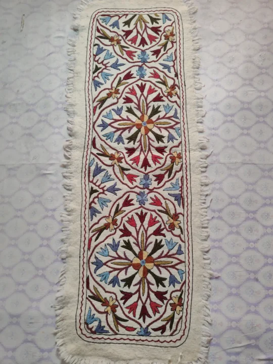 Wool Kashmiri Runner Styled with Hand Aari Embroidery