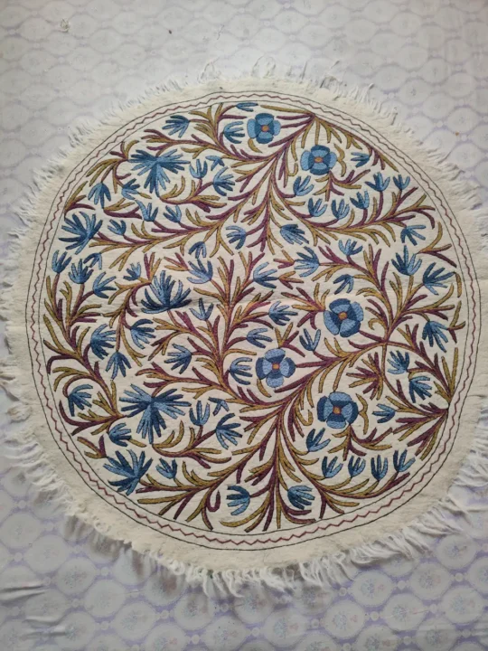 Wool Kashmiri Hand Aari Embroidery Round Namda (5ft)