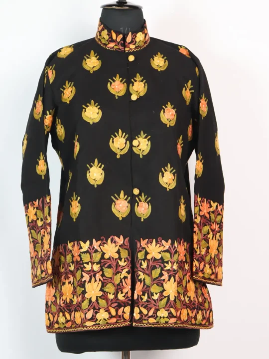 Sharmeen Black Premium Tweed Aari Embroidery Coat