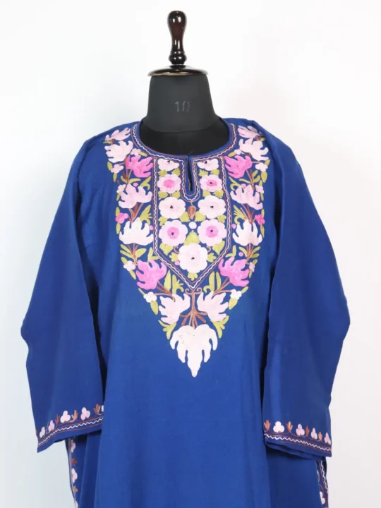 Raffal Wool Aari Embroidery Blue Winter Pheran