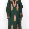 Dark Green Raffal Wool Hand Aari Embroidery Pheran