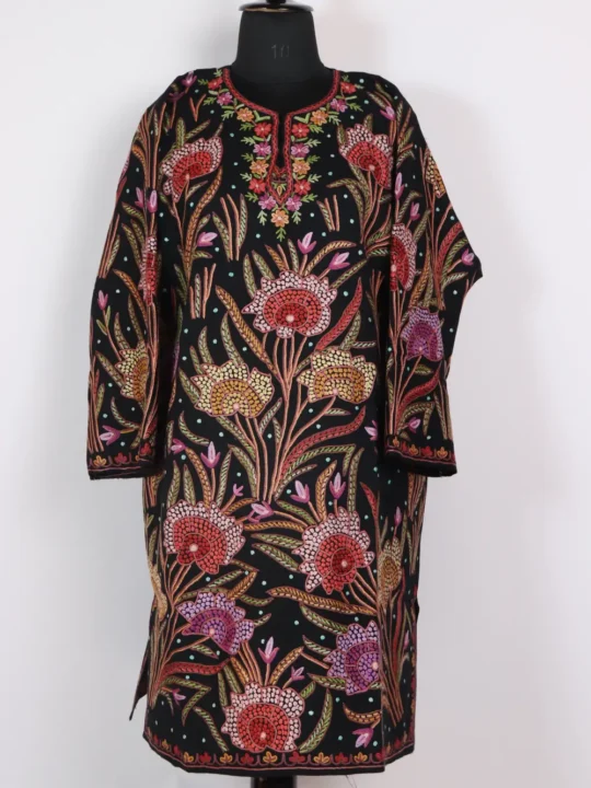 Raffal Wool Black Hand Aari Embroidery Luxe and Jama Pheran