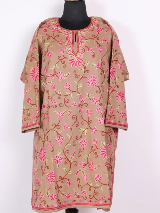 Raffal Wool Beige Jaal Aari Embroidery Handcrafted Pheran