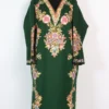 Raffal Wool Hand Aari Embroidery Dark Green Pheran
