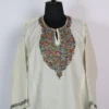Kashmiri Raffal Wool Hand Sozni and Paper Machie Work Cream Pheran