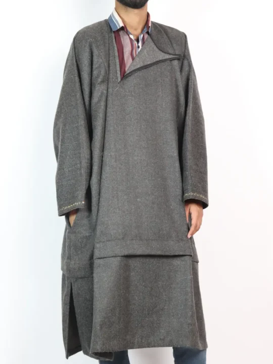 Dark Grey Traditional Kashmiri Pandit Style Loose Pheran