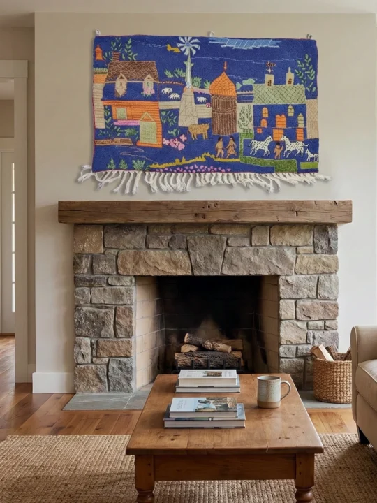 Beautiful Kashmiri Village Scenery Handmade Wall Hanging with Manual Weaving (3×2 ft)