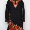 Black Long Kurti in Cashmilon Wool with Chinar Aari Embroidery