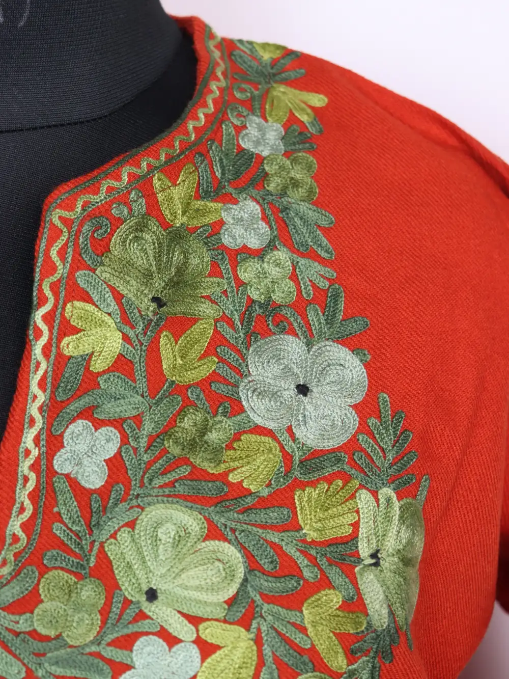 Neem Long Rust Kurti in Cashmilon Wool with Aari Embroidery - Image 3