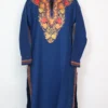 Blue Long Maheen Kurti in Cashmilon Wool with Aari Embroidery