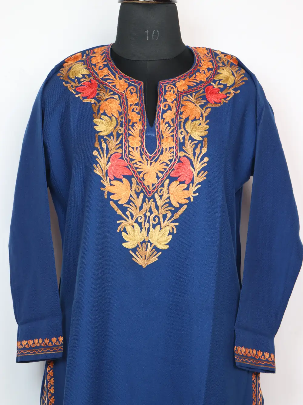 Blue Long Maheen Kurti in Cashmilon Wool with Aari Embroidery - Image 2