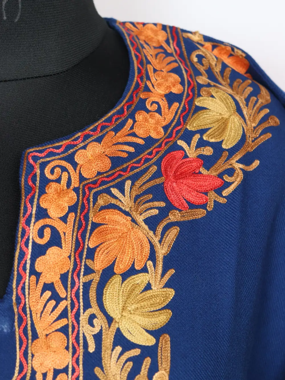 Blue Long Maheen Kurti in Cashmilon Wool with Aari Embroidery - Image 3