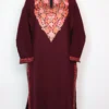 Wine Zubeed Long Kurti in Cashmilon Wool with Aari Embroidery