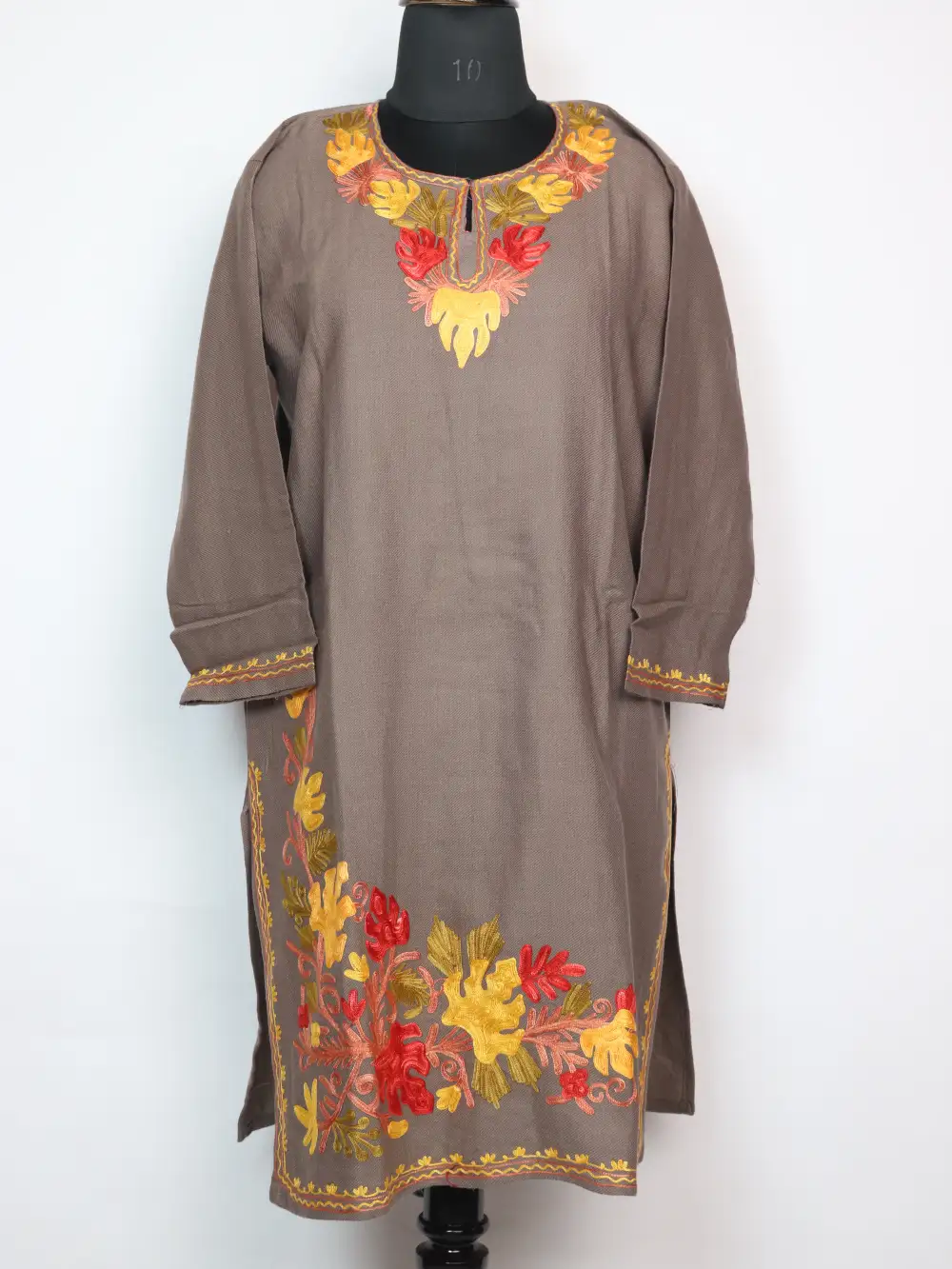 Beige Cashmilon Wool Rukshan Long Kurti with Aari Embroidery