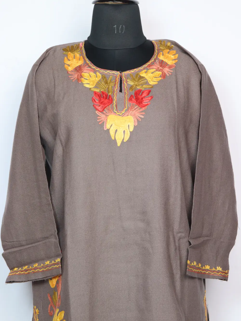 Beige Cashmilon Wool Asman Long Kurti with Aari Embroidery - Image 2
