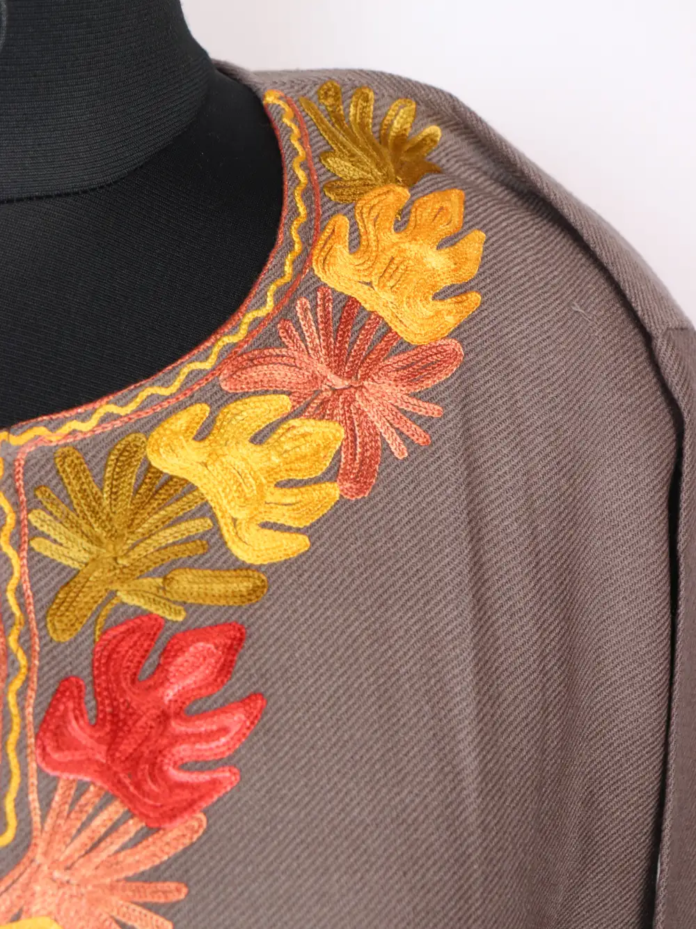 Beige Cashmilon Wool Asman Long Kurti with Aari Embroidery - Image 3