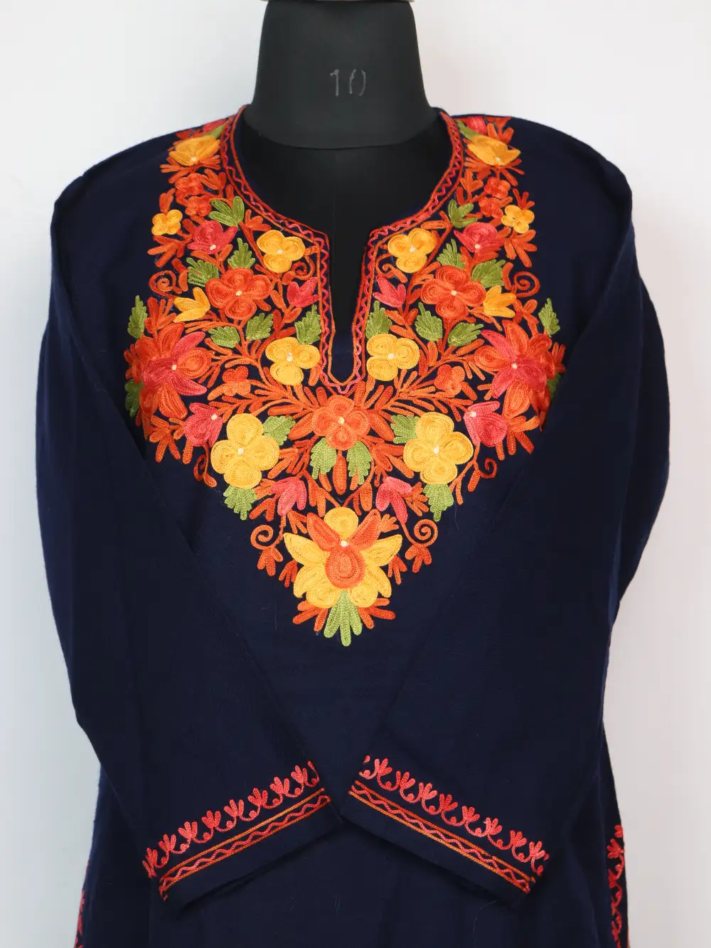 Navy Blue Cashmilon Wool Rukshan Long Kurti with Aari Embroidery - Image 2