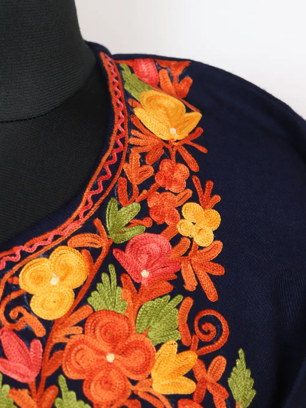 Navy Blue Cashmilon Wool Rukshan Long Kurti with Aari Embroidery - Image 3