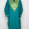 Cashmilon Wool Asman Long Sea Green Kurti with Aari Embroidery