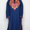 Rehmah Cashmilon Wool Long Navy Blue Kurti with Aari Embroidery