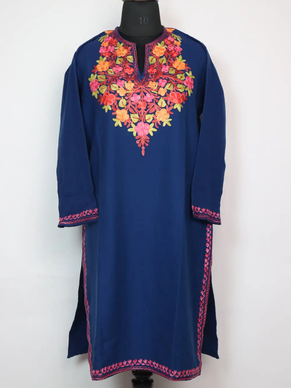 Rehmah Cashmilon Wool Long Navy Blue Kurti with Aari Embroidery