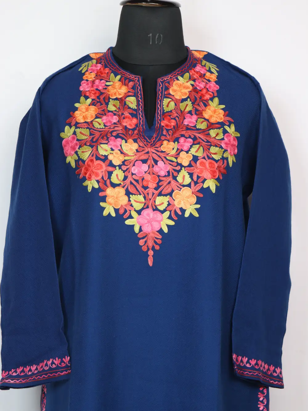 Rehmah Cashmilon Wool Long Navy Blue Kurti with Aari Embroidery - Image 2