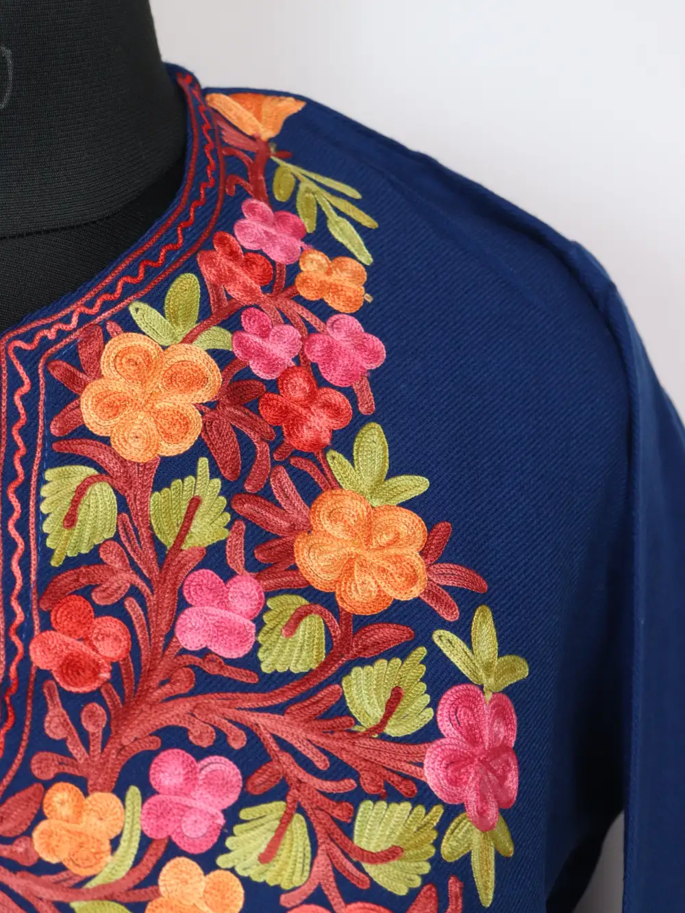 Rehmah Cashmilon Wool Long Navy Blue Kurti with Aari Embroidery - Image 3