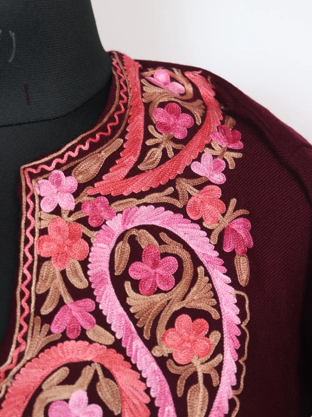 Zainab Cashmilon Wool Wine Long Kurti with Aari Embroidery - Image 3
