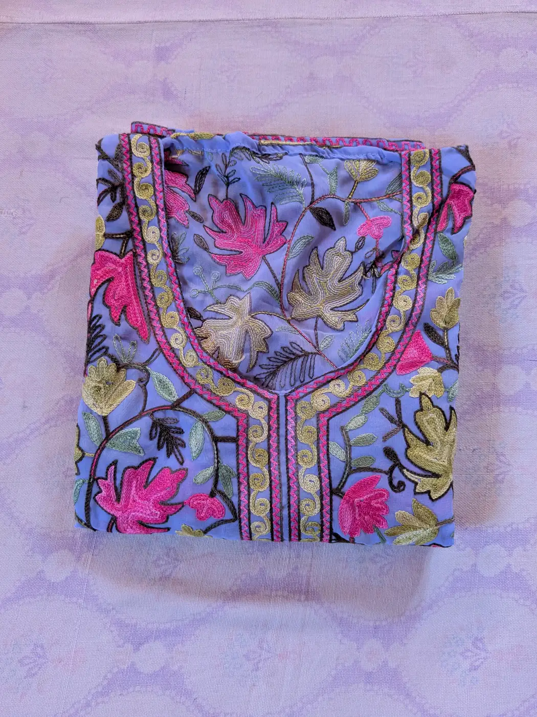 Indigo Noor Chinar Front Back Aari Work Long Kurti in Georgette - Image 2