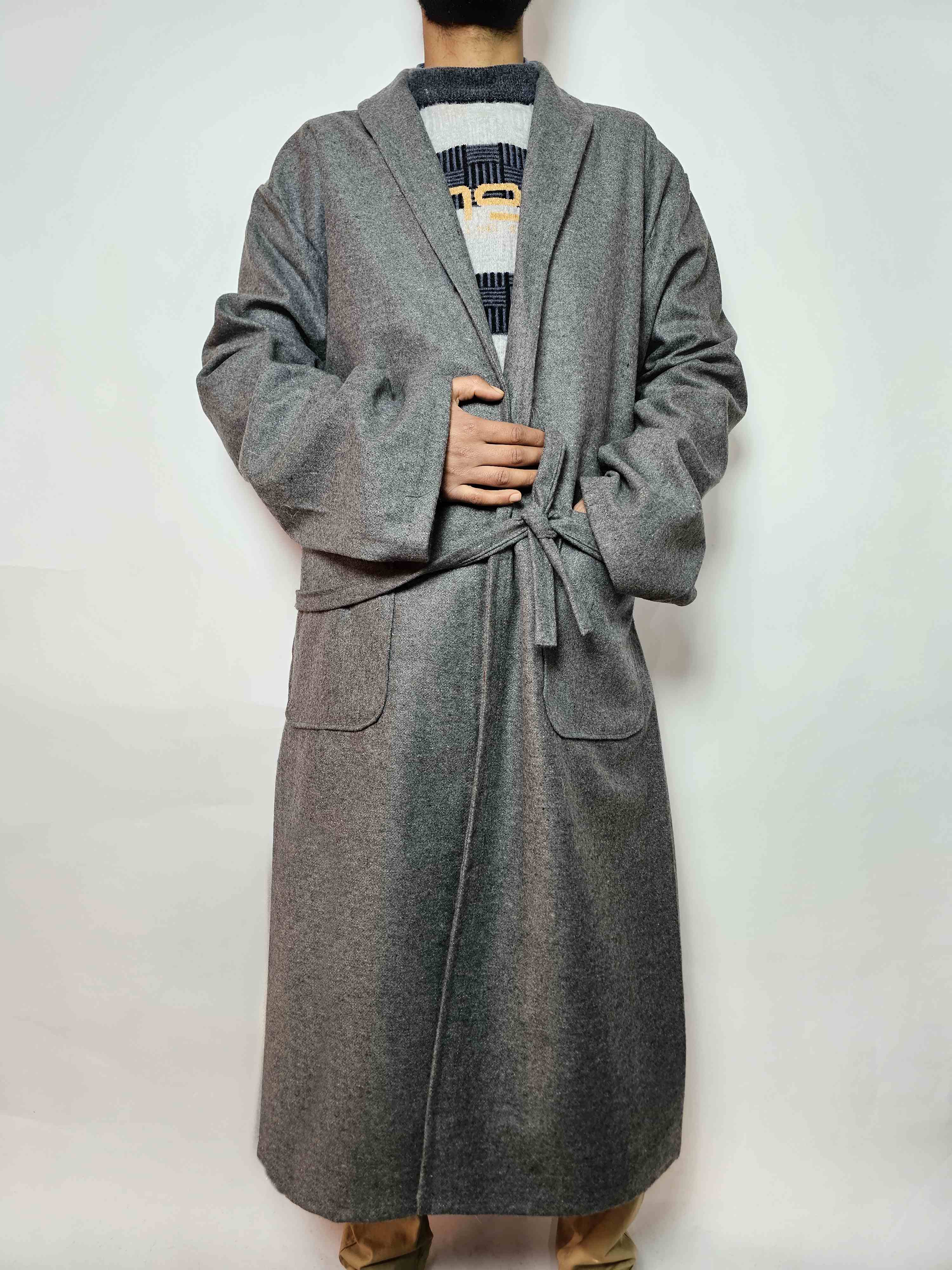 Grey Kashmiri Dressing Robe Tweed | Men Plain Gown