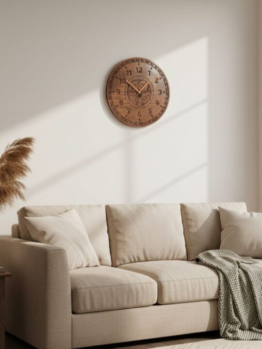 Premium Walnut Wood Wall Clock – Handcrafted Kashmiri Piece| 12Inch
