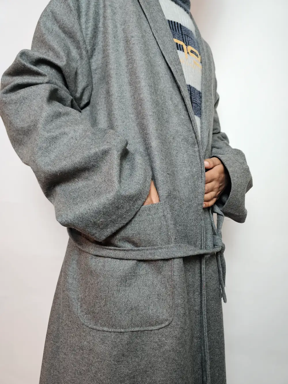 Grey Kashmiri Dressing Robe Tweed | Men Plain Gown - Image 2